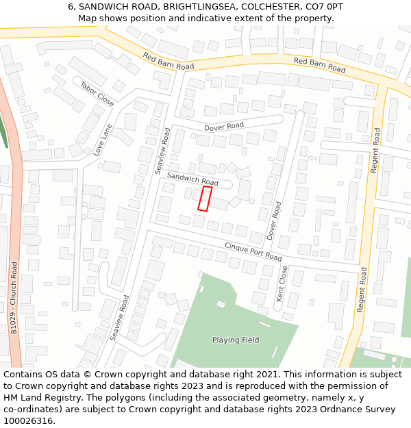 6, SANDWICH ROAD, BRIGHTLINGSEA, COLCHESTER, CO7 0PT: Location map and indicative extent of plot