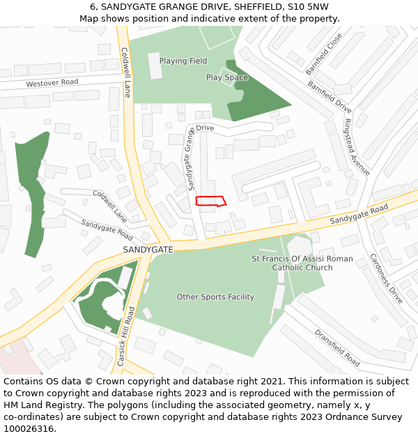 6, SANDYGATE GRANGE DRIVE, SHEFFIELD, S10 5NW: Location map and indicative extent of plot
