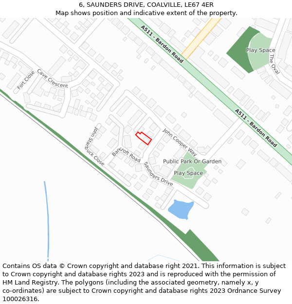 6, SAUNDERS DRIVE, COALVILLE, LE67 4ER: Location map and indicative extent of plot