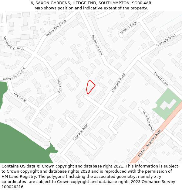 6, SAXON GARDENS, HEDGE END, SOUTHAMPTON, SO30 4AR: Location map and indicative extent of plot