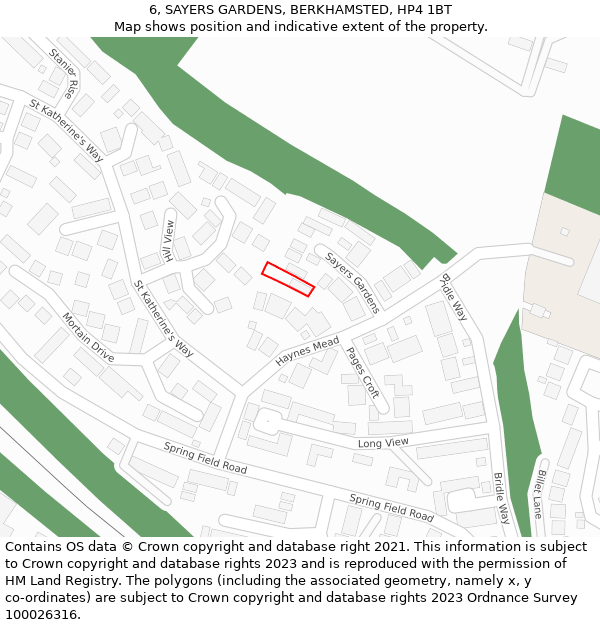 6, SAYERS GARDENS, BERKHAMSTED, HP4 1BT: Location map and indicative extent of plot