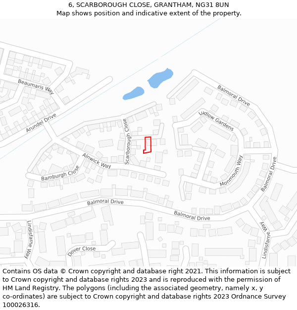 6, SCARBOROUGH CLOSE, GRANTHAM, NG31 8UN: Location map and indicative extent of plot