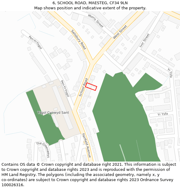 6, SCHOOL ROAD, MAESTEG, CF34 9LN: Location map and indicative extent of plot