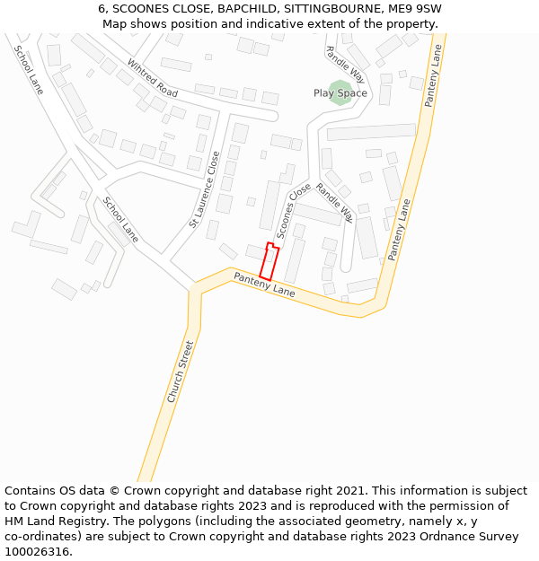 6, SCOONES CLOSE, BAPCHILD, SITTINGBOURNE, ME9 9SW: Location map and indicative extent of plot