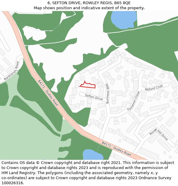 6, SEFTON DRIVE, ROWLEY REGIS, B65 8QE: Location map and indicative extent of plot