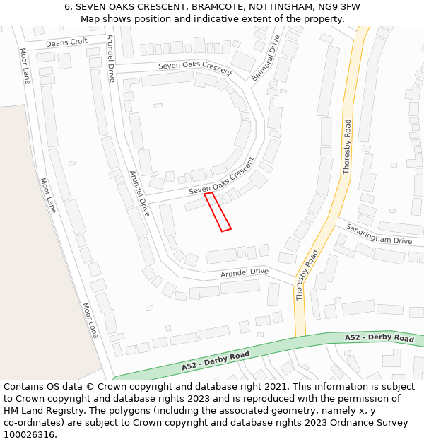 6, SEVEN OAKS CRESCENT, BRAMCOTE, NOTTINGHAM, NG9 3FW: Location map and indicative extent of plot