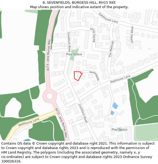 6, SEVENFIELDS, BURGESS HILL, RH15 9XE: Location map and indicative extent of plot