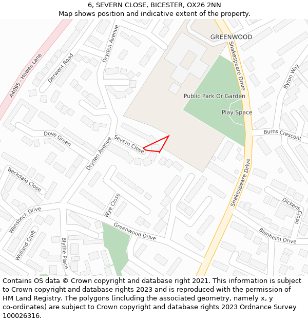 6, SEVERN CLOSE, BICESTER, OX26 2NN: Location map and indicative extent of plot