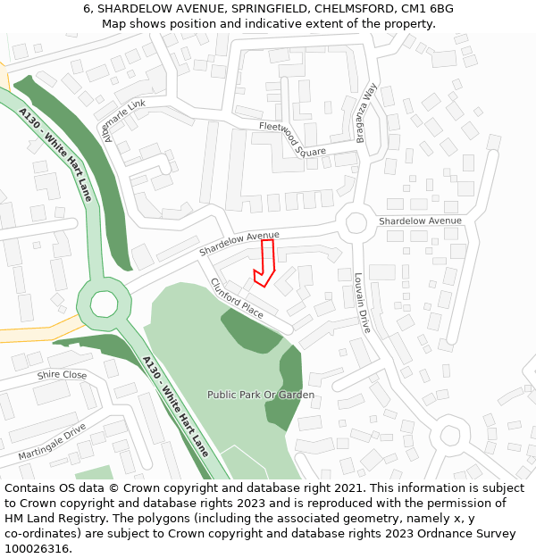 6, SHARDELOW AVENUE, SPRINGFIELD, CHELMSFORD, CM1 6BG: Location map and indicative extent of plot