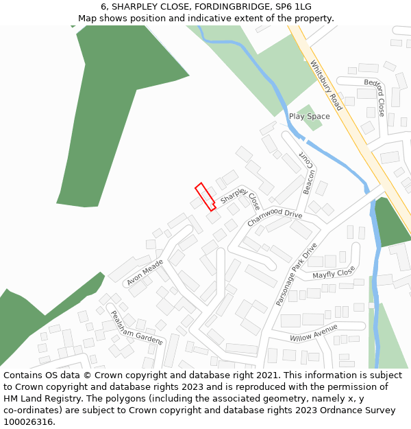 6, SHARPLEY CLOSE, FORDINGBRIDGE, SP6 1LG: Location map and indicative extent of plot