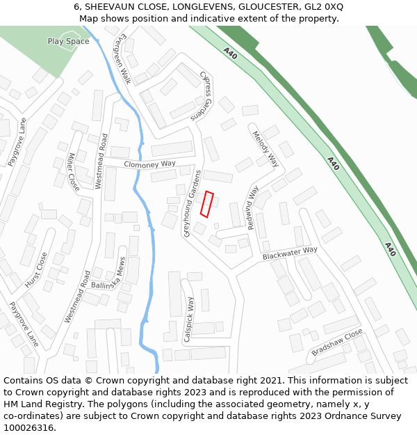 6, SHEEVAUN CLOSE, LONGLEVENS, GLOUCESTER, GL2 0XQ: Location map and indicative extent of plot