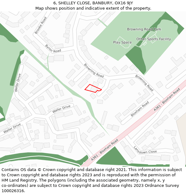 6, SHELLEY CLOSE, BANBURY, OX16 9JY: Location map and indicative extent of plot