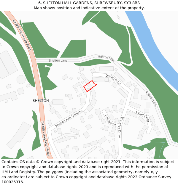6, SHELTON HALL GARDENS, SHREWSBURY, SY3 8BS: Location map and indicative extent of plot