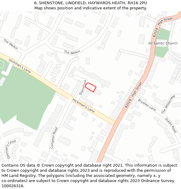 6, SHENSTONE, LINDFIELD, HAYWARDS HEATH, RH16 2PU: Location map and indicative extent of plot