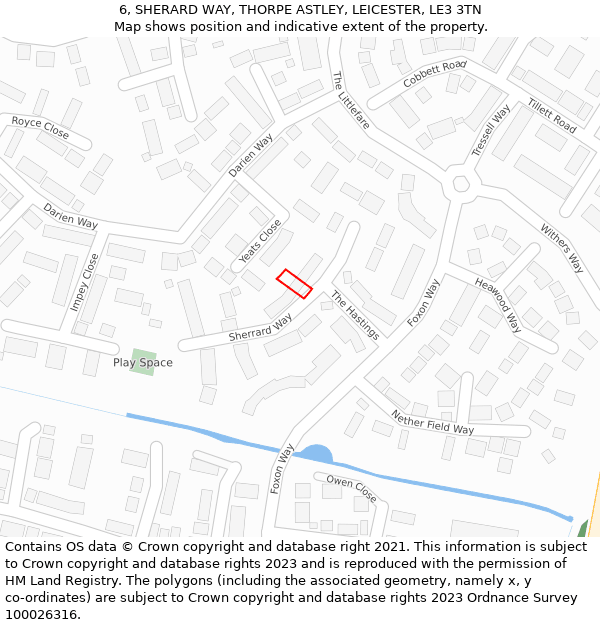 6, SHERARD WAY, THORPE ASTLEY, LEICESTER, LE3 3TN: Location map and indicative extent of plot