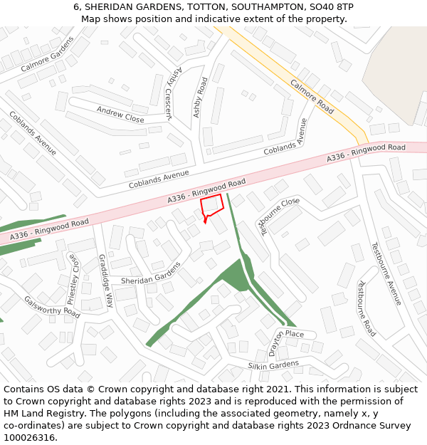 6, SHERIDAN GARDENS, TOTTON, SOUTHAMPTON, SO40 8TP: Location map and indicative extent of plot