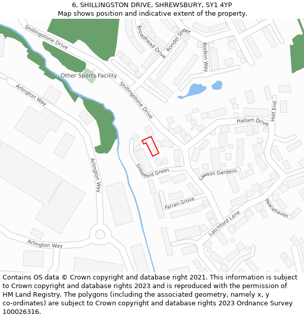 6, SHILLINGSTON DRIVE, SHREWSBURY, SY1 4YP: Location map and indicative extent of plot