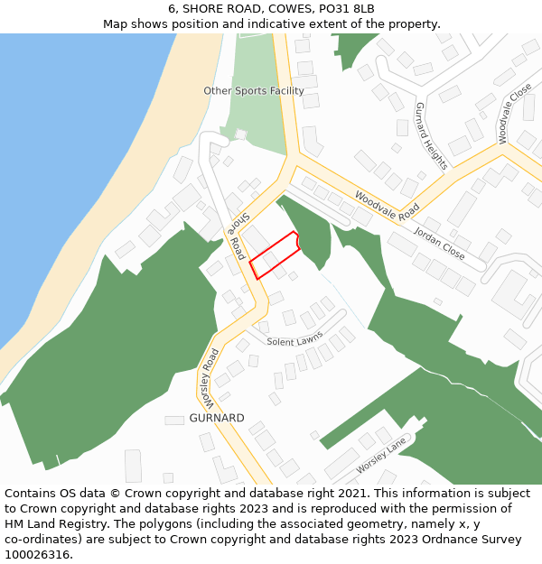 6, SHORE ROAD, COWES, PO31 8LB: Location map and indicative extent of plot