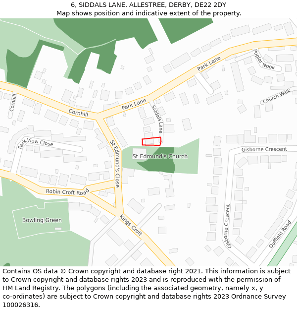 6, SIDDALS LANE, ALLESTREE, DERBY, DE22 2DY: Location map and indicative extent of plot