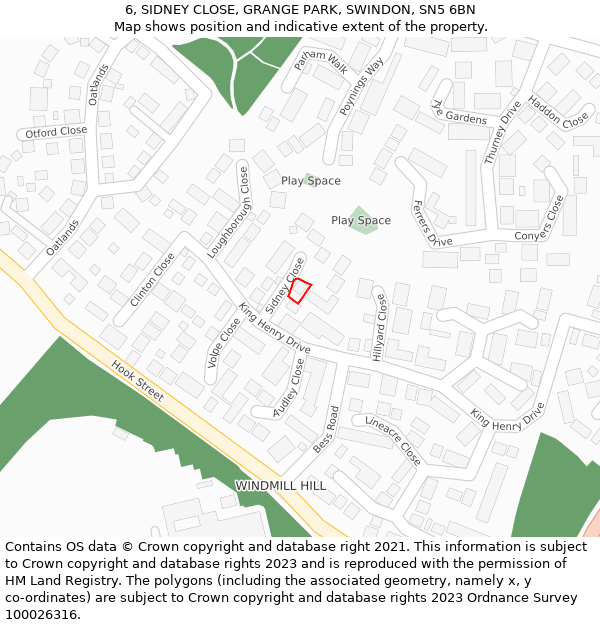 6, SIDNEY CLOSE, GRANGE PARK, SWINDON, SN5 6BN: Location map and indicative extent of plot