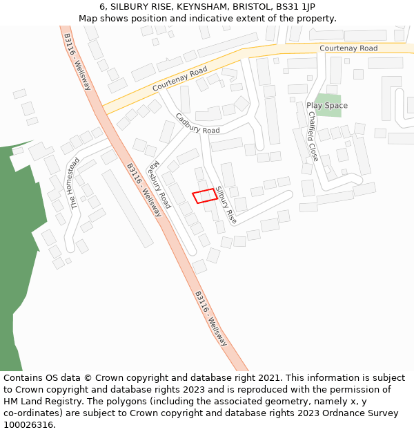 6, SILBURY RISE, KEYNSHAM, BRISTOL, BS31 1JP: Location map and indicative extent of plot