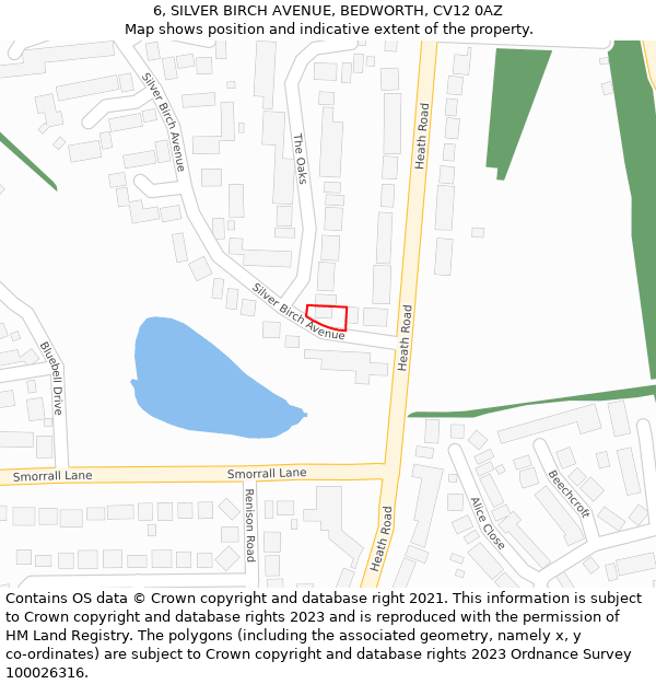 6, SILVER BIRCH AVENUE, BEDWORTH, CV12 0AZ: Location map and indicative extent of plot