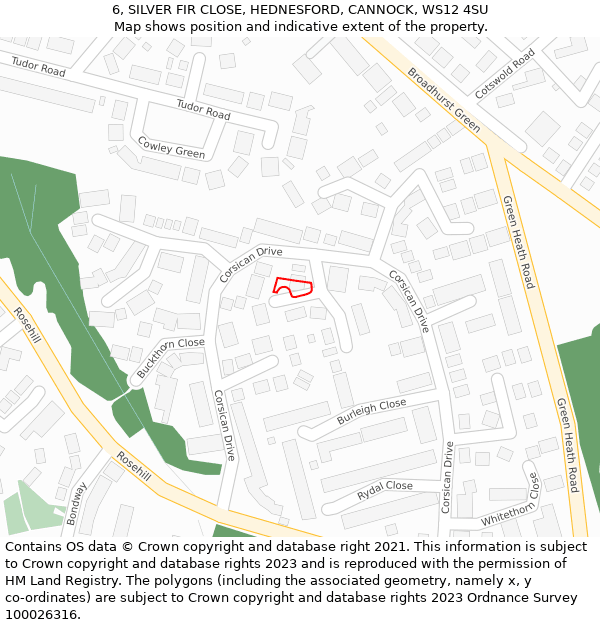 6, SILVER FIR CLOSE, HEDNESFORD, CANNOCK, WS12 4SU: Location map and indicative extent of plot