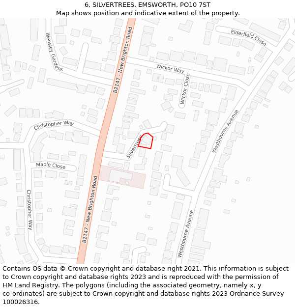 6, SILVERTREES, EMSWORTH, PO10 7ST: Location map and indicative extent of plot