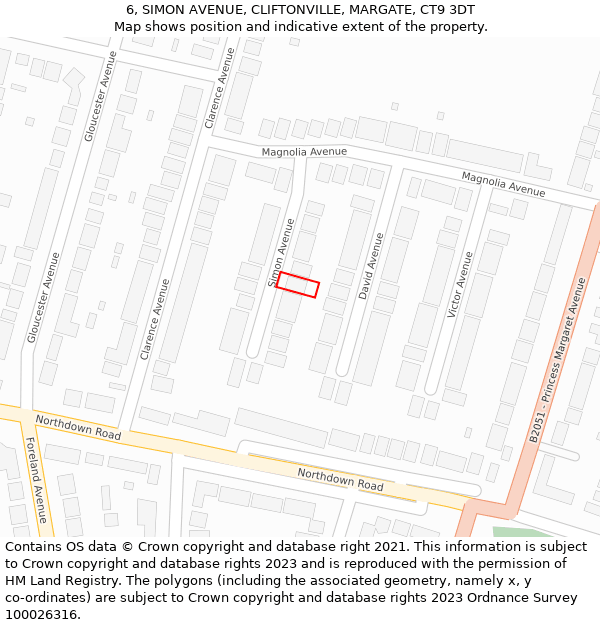 6, SIMON AVENUE, CLIFTONVILLE, MARGATE, CT9 3DT: Location map and indicative extent of plot