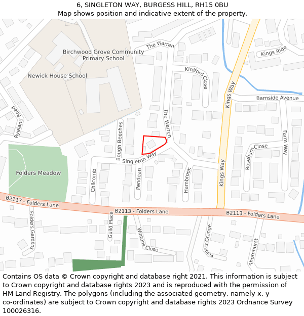 6, SINGLETON WAY, BURGESS HILL, RH15 0BU: Location map and indicative extent of plot