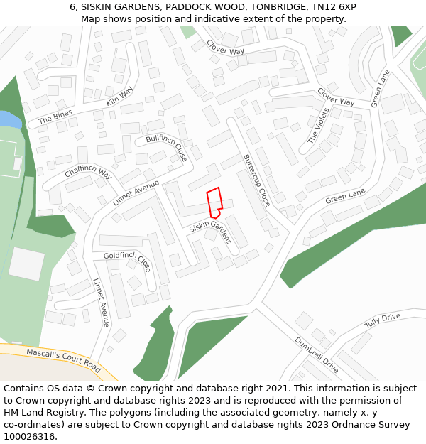 6, SISKIN GARDENS, PADDOCK WOOD, TONBRIDGE, TN12 6XP: Location map and indicative extent of plot