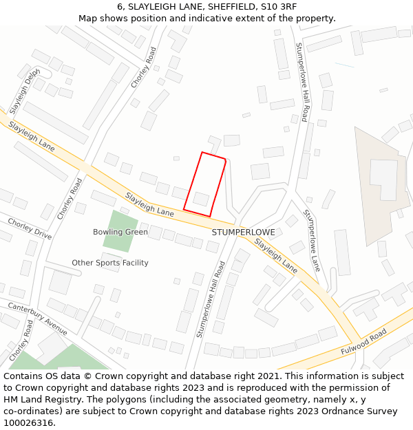 6, SLAYLEIGH LANE, SHEFFIELD, S10 3RF: Location map and indicative extent of plot