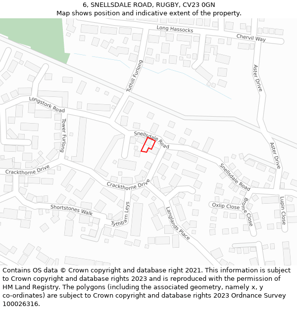 6, SNELLSDALE ROAD, RUGBY, CV23 0GN: Location map and indicative extent of plot