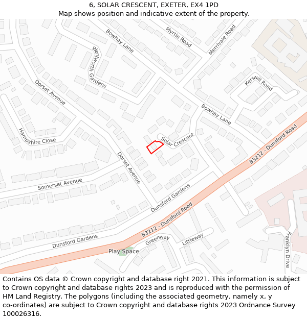 6, SOLAR CRESCENT, EXETER, EX4 1PD: Location map and indicative extent of plot