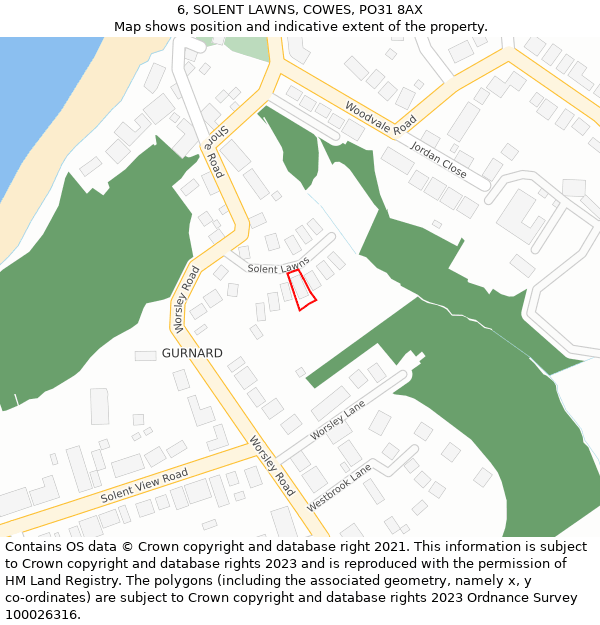 6, SOLENT LAWNS, COWES, PO31 8AX: Location map and indicative extent of plot