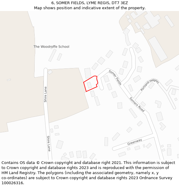 6, SOMER FIELDS, LYME REGIS, DT7 3EZ: Location map and indicative extent of plot