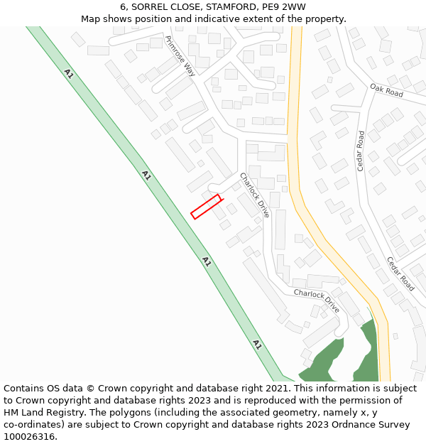 6, SORREL CLOSE, STAMFORD, PE9 2WW: Location map and indicative extent of plot