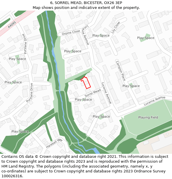 6, SORREL MEAD, BICESTER, OX26 3EP: Location map and indicative extent of plot