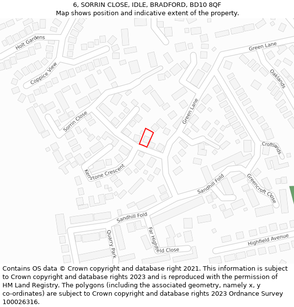 6, SORRIN CLOSE, IDLE, BRADFORD, BD10 8QF: Location map and indicative extent of plot