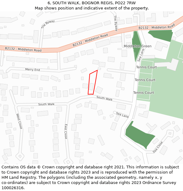 6, SOUTH WALK, BOGNOR REGIS, PO22 7RW: Location map and indicative extent of plot