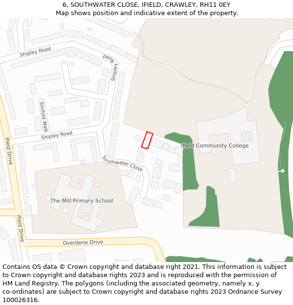 6, SOUTHWATER CLOSE, IFIELD, CRAWLEY, RH11 0EY: Location map and indicative extent of plot