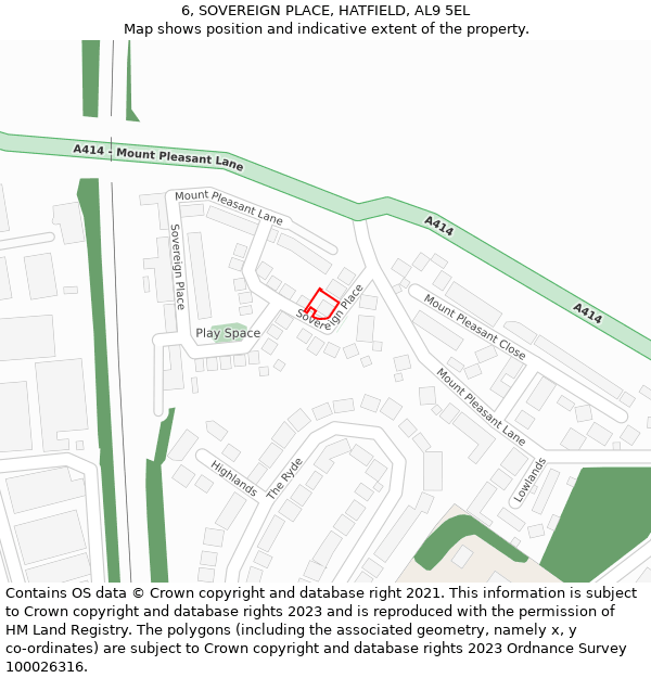 6, SOVEREIGN PLACE, HATFIELD, AL9 5EL: Location map and indicative extent of plot