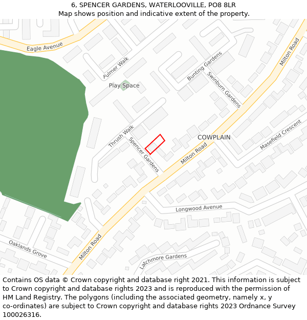 6, SPENCER GARDENS, WATERLOOVILLE, PO8 8LR: Location map and indicative extent of plot
