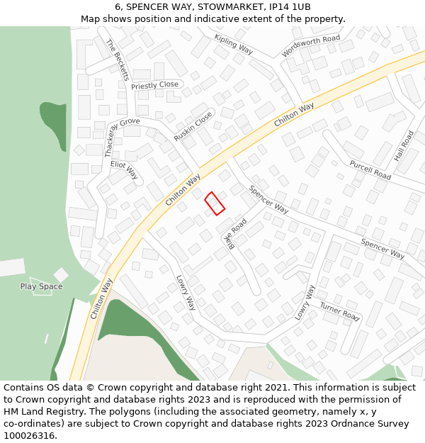 6, SPENCER WAY, STOWMARKET, IP14 1UB: Location map and indicative extent of plot