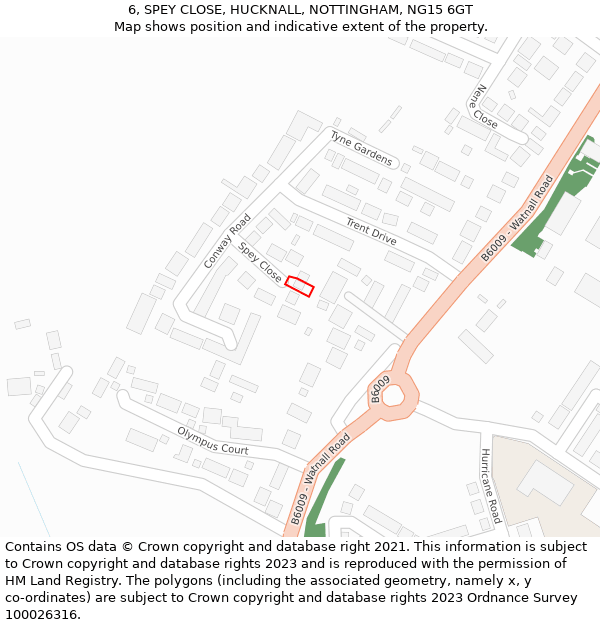 6, SPEY CLOSE, HUCKNALL, NOTTINGHAM, NG15 6GT: Location map and indicative extent of plot