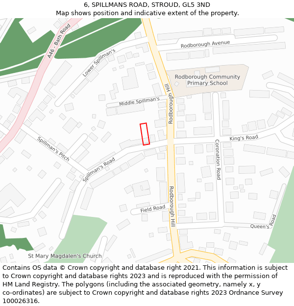 6, SPILLMANS ROAD, STROUD, GL5 3ND: Location map and indicative extent of plot