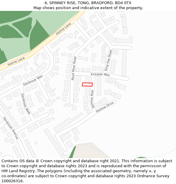 6, SPINNEY RISE, TONG, BRADFORD, BD4 0TX: Location map and indicative extent of plot