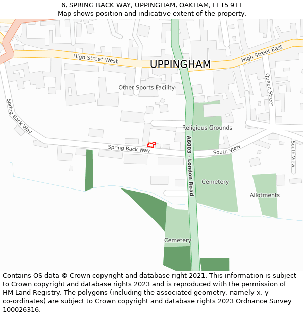 6, SPRING BACK WAY, UPPINGHAM, OAKHAM, LE15 9TT: Location map and indicative extent of plot