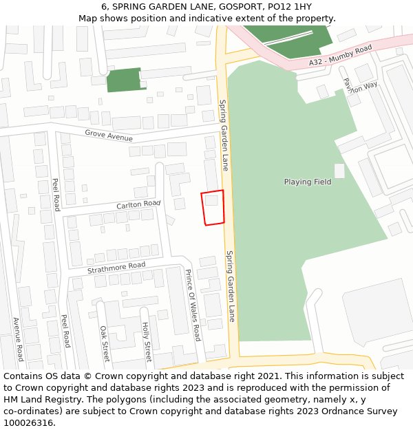 6, SPRING GARDEN LANE, GOSPORT, PO12 1HY: Location map and indicative extent of plot