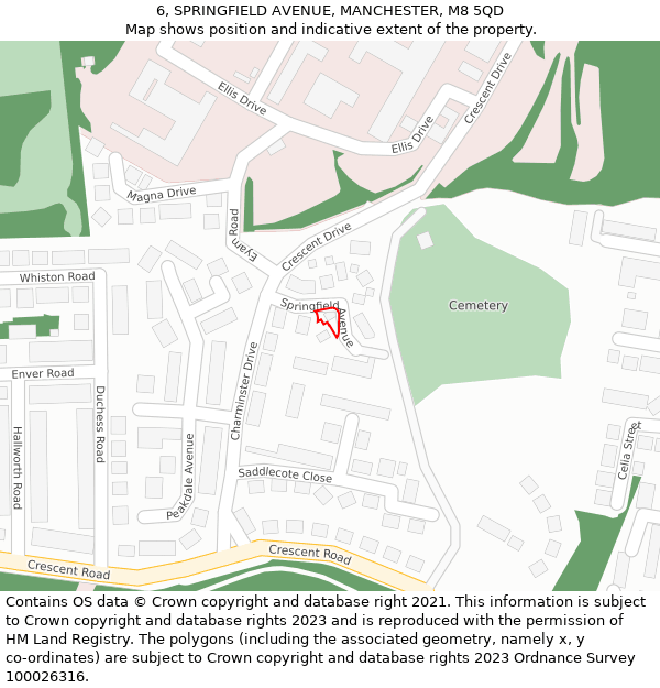 6, SPRINGFIELD AVENUE, MANCHESTER, M8 5QD: Location map and indicative extent of plot